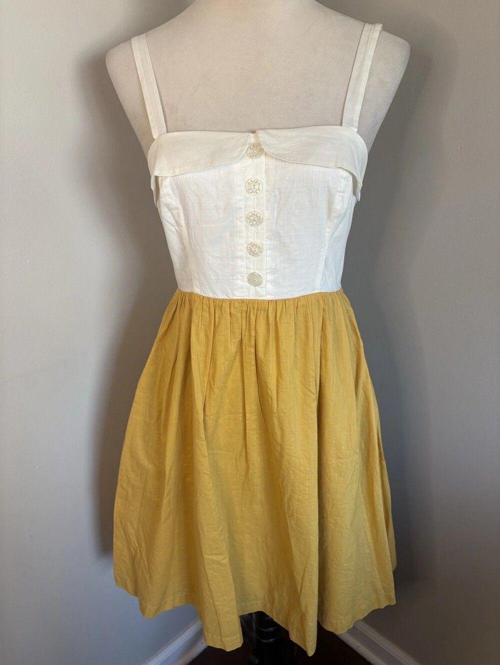 White & Mustard Two-Tone Sundress